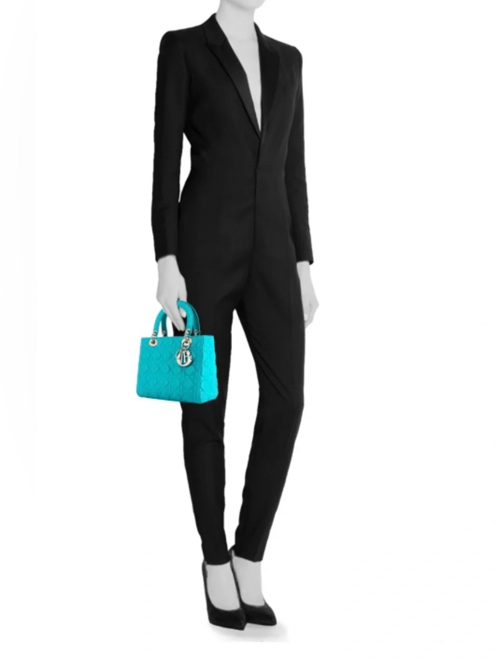 🩵100%Authentic Dior Lady Dior medium model handbag in turquoise leather cannage🩵
